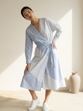 COS Poplin Cotton Shirt Dress, Blue & White Stripe